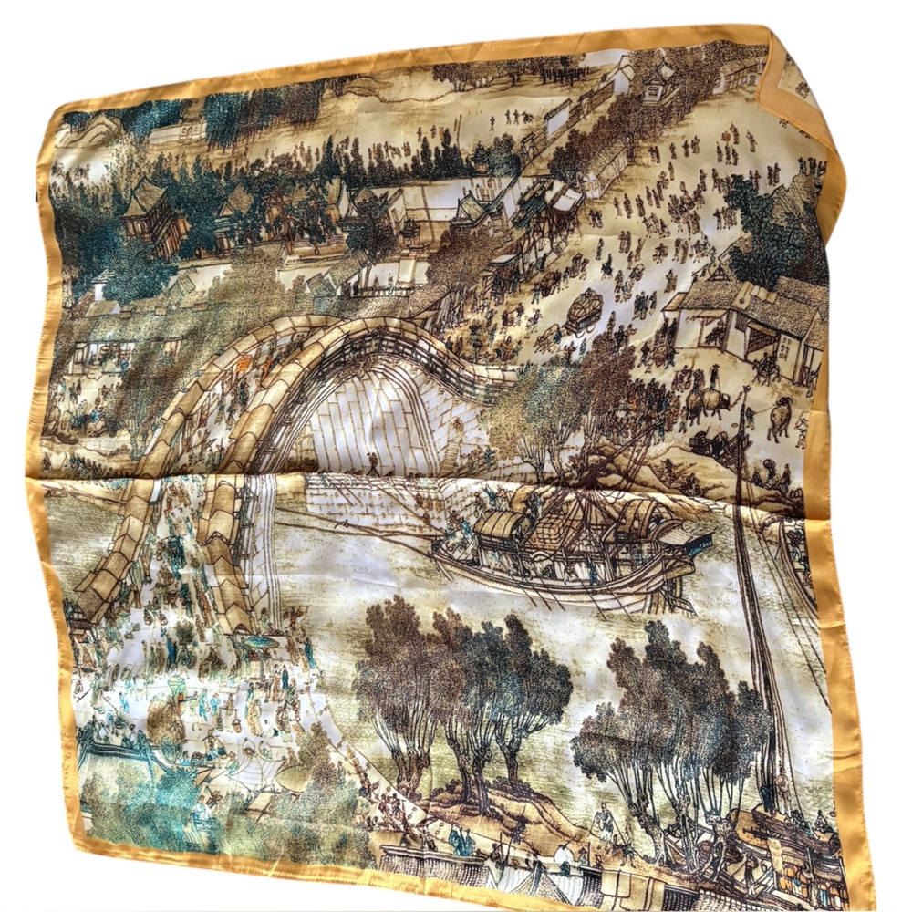 Chinese landscape silky scarf